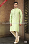 Designer Pista Green/Gold Color Jacquard Art Silk Fabric Mens Kurta Pajama PAWDAC2037
