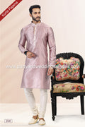 Designer Onion Pink/Cream Color Jacquard Banarasi Silk Fabric Mens Kurta Pajama PAWDAC2041