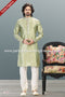Designer Green/Cream Color Jacquard Banarasi Silk Fabric Mens Kurta Pajama PAWDAC2044