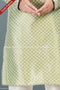 Designer Green/Cream Color Jacquard Banarasi Silk Fabric Mens Kurta Pajama PAWDAC2044