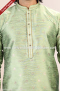 Designer Green/Tusser Color Jacquard Banarasi Silk Fabric Mens Kurta Pajama PAWDAC2047