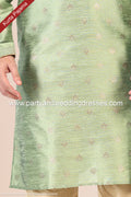 Designer Green/Tusser Color Jacquard Banarasi Silk Fabric Mens Kurta Pajama PAWDAC2047