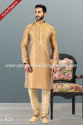 Designer Gold/Tusser Color Jacquard Banarasi Silk Fabric Mens Kurta Pajama PAWDAC2048