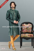 Designer Green/Chikoo Color Jacquard Banarasi Silk Fabric Mens Kurta Pajama PAWDAC2050