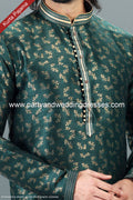 Designer Green/Chikoo Color Jacquard Banarasi Silk Fabric Mens Kurta Pajama PAWDAC2050