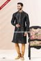 Designer Black/Chikoo Color Jacquard Banarasi Silk Fabric Mens Kurta Pajama PAWDAC2051
