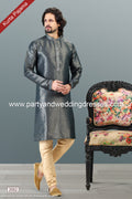 Designer Blue/Tusser Color Jacquard Banarasi Silk Fabric Mens Kurta Pajama PAWDAC2052