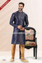 Designer Blue/Chikoo Color Jacquard Banarasi Silk Fabric Mens Kurta Pajama PAWDAC2053