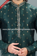 Designer Green/Green Color Jacquard Banarasi Silk Fabric Mens Kurta Pajama PAWDAC2058