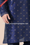 Designer Blue/Blue Color Jacquard Banarasi Silk Fabric Mens Kurta Pajama PAWDAC2059