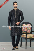 Designer Black/Black Color Jacquard Banarasi Silk Fabric Mens Kurta Pajama PAWDAC2060