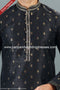Designer Black/Black Color Jacquard Banarasi Silk Fabric Mens Kurta Pajama PAWDAC2060