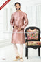 Designer Onion Pink/Cream Color Printed Banarasi Silk Fabric Mens Kurta Pajama PAWDAC2064