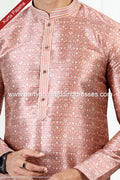Designer Onion Pink/Cream Color Printed Banarasi Silk Fabric Mens Kurta Pajama PAWDAC2064