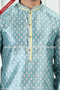 Designer Blue/Cream Color Printed Banarasi Silk Fabric Mens Kurta Pajama PAWDAC2065