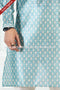 Designer Blue/Cream Color Printed Banarasi Silk Fabric Mens Kurta Pajama PAWDAC2065