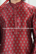 Designer Maroon/Tusser Color Printed Banarasi Silk Fabric Mens Kurta Pajama PAWDAC2067