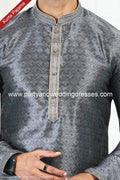 Designer Gray/Black Color Printed Banarasi Silk Fabric Mens Kurta Pajama PAWDAC2070