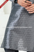 Designer Gray/Black Color Printed Banarasi Silk Fabric Mens Kurta Pajama PAWDAC2070