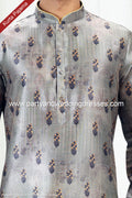 Designer Pista Green/Cream Color Printed Banarasi Silk Fabric Mens Kurta Pajama PAWDAC2074