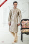 Designer Cream-Green/Gold Color Printed Banarasi Silk Fabric Mens Kurta Pajama PAWDAC2075