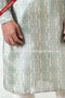 Designer Cream-Teal Green/Cream Color Printed Banarasi Silk Fabric Mens Kurta Pajama PAWDAC2077