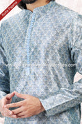 Designer Sky Blue/Sky Blue Color Jacquard Banarasi Silk Fabric Mens Kurta Pajama PAWDAC2081