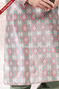 Designer Cream/Green Color Jacquard Banarasi Silk Fabric Mens Kurta Pajama PAWDAC2085