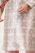 Designer Cream/Peach Color Jacquard Banarasi Silk Fabric Mens Kurta Pajama PAWDAC2086