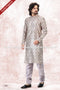 Designer Cream/Purple Color Jacquard Banarasi Silk Fabric Mens Kurta Pajama PAWDAC2087