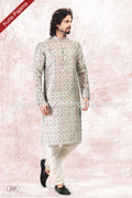 Designer Pista Green/Cream Color Jacquard Banarasi Silk Fabric Mens Kurta Pajama PAWDAC2091