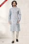 Designer Sky Blue/Cream Color Jacquard Banarasi Silk Fabric Mens Kurta Pajama PAWDAC2092