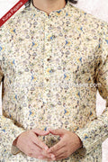 Designer Yellow/Cream Color Jacquard Banarasi Silk Fabric Mens Kurta Pajama PAWDAC2093