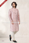Designer Peach/Cream Color Jacquard Banarasi Silk Fabric Mens Kurta Pajama PAWDAC2094