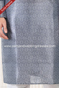 Designer Dark Gray/Off-white Color Jacquard Banarasi Silk Fabric Mens Kurta Pajama PAWDAC2096