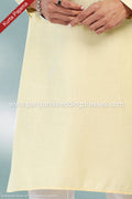 Designer Yellow/Off-white Color Linen Cotton Fabric Mens Kurta Pajama PAWDAC2102