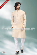 Designer Beige/Off-white Color Linen Cotton Fabric Mens Kurta Pajama PAWDAC2106