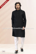 Designer Black/Off-white Color Linen Cotton Fabric Mens Kurta Pajama PAWDAC2110