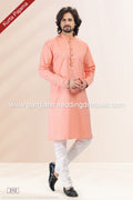 Designer Pink/Off-white Color Linen Cotton Fabric Mens Kurta Pajama PAWDAC2112