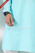 Designer Blue/Off-white Color Linen Cotton Fabric Mens Kurta Pajama PAWDAC2113