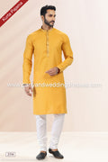 Designer Yellow/Off-white Color Linen Cotton Fabric Mens Kurta Pajama PAWDAC2114