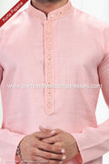 Designer Pink/Off-white Color Linen Cotton Fabric Mens Kurta Pajama PAWDAC2122