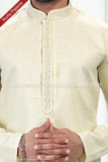 Designer Pista Green/Off-white Color Linen Cotton Fabric Mens Kurta Pajama PAWDAC2126
