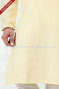 Designer Yellow/Off-white Color Linen Cotton Fabric Mens Kurta Pajama PAWDAC2127