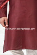Designer Wine/Off-white Color Linen Cotton Fabric Mens Kurta Pajama PAWDAC2128