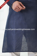 Designer Blue/Off-white Color Linen Cotton Fabric Mens Kurta Pajama PAWDAC2129