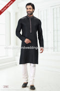 Designer Black/Off-white Color Linen Cotton Fabric Mens Kurta Pajama PAWDAC2130