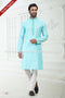 Designer Blue/Off-white Color Linen Cotton Fabric Mens Kurta Pajama PAWDAC2131