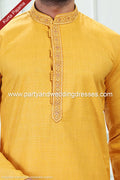 Designer Yellow/Off-white Color Linen Cotton Fabric Mens Kurta Pajama PAWDAC2133
