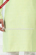 Designer Pista Green/Off-white Color Linen Cotton Fabric Mens Kurta Pajama PAWDAC2135